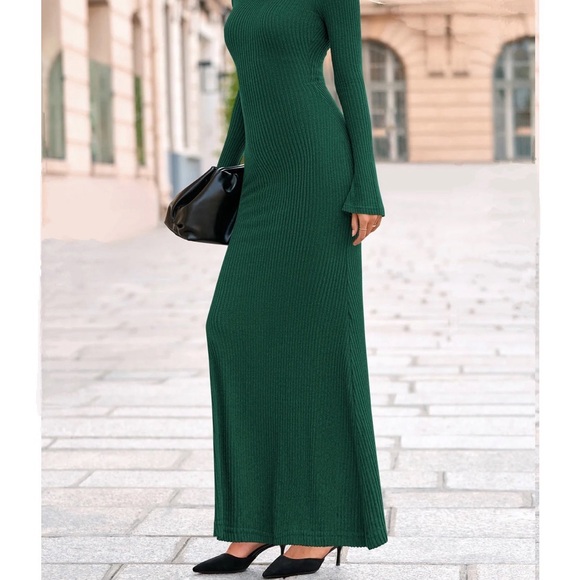 Slim Ribbed Maxi Dress in Forest Green - Women - Picture 5 of 7